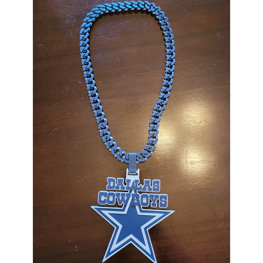 Dallas Cowboys Fan Chain Oversized 3D Logo Pendant Cuban Link Necklace Blue